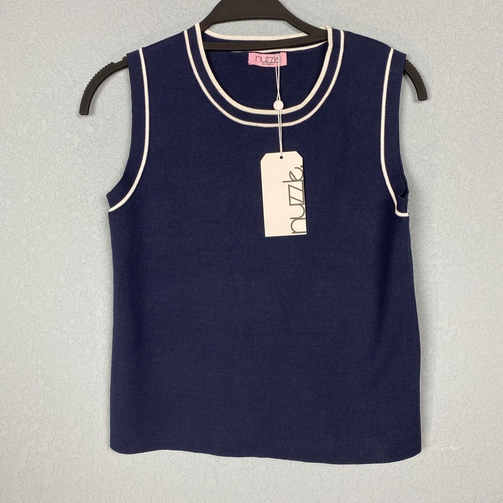 NUZZLE Crop Top Shirt Women's XS Navy Classic Preppy  Los Angeles Viscose‎